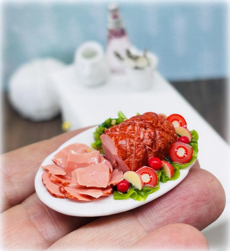 Dollhouse Christmas ham platter mini food