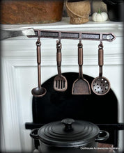 Dollhouse kitchen utensils on hanger