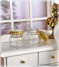 Dollhouse miniature glass storage jars with decorative lids