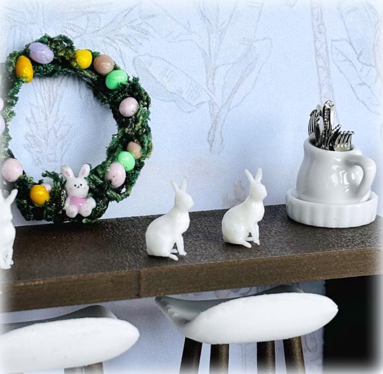 Dollhouse Miniature Easter white rabbit ornaments
