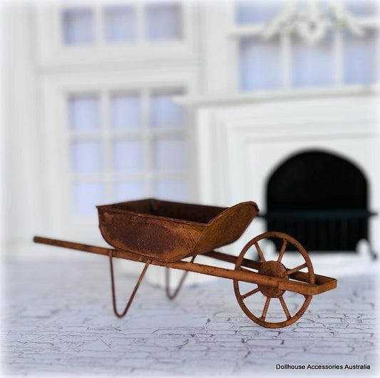 Dollhouse rusty wheelbarrow faux rust garden