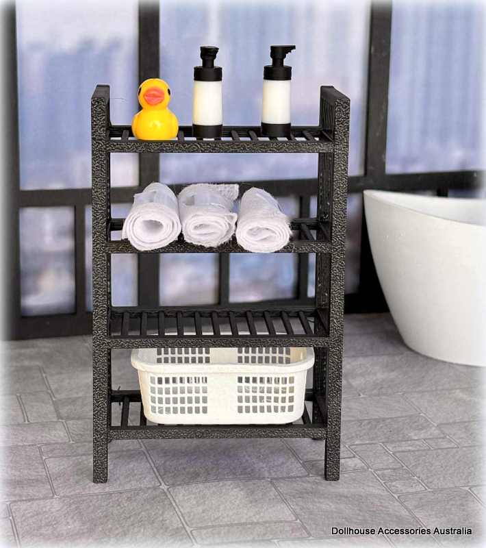 Dollhouse miniature bathroom storage rack shelviing set modern