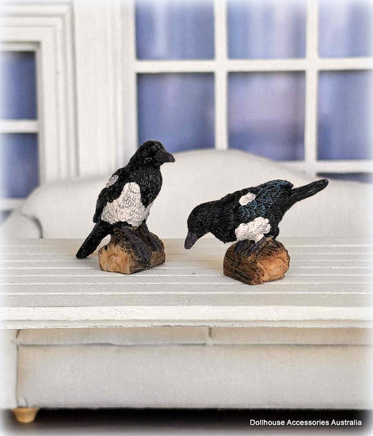 Dollhouse miniature magpies birds