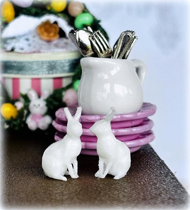 Pair of Tiny White Rabbits - Miniature – Dollhouse Accessories Australia