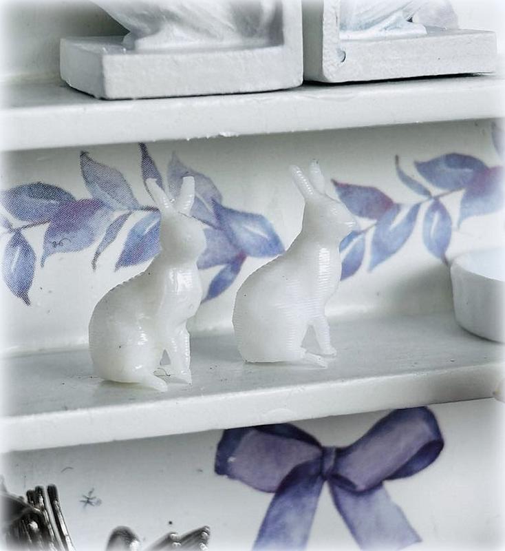 Pair of Tiny White Rabbits - Miniature