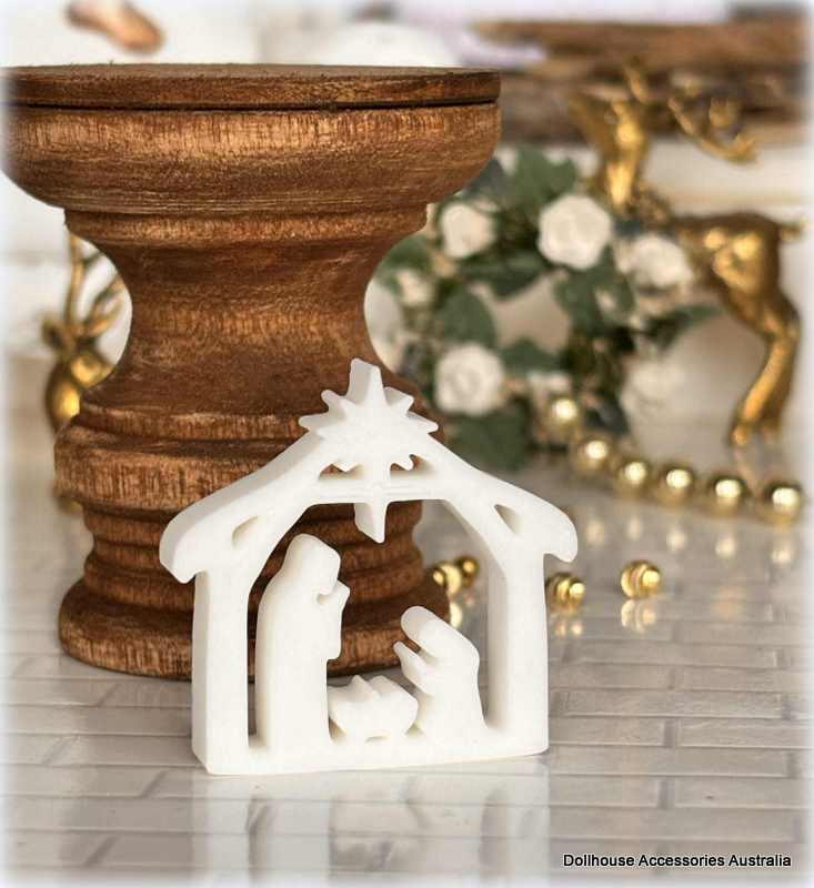 Dollhouse Christmas nativity manger white ornament