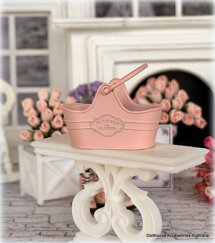 Dollhouse white metal embossed garden florist basket