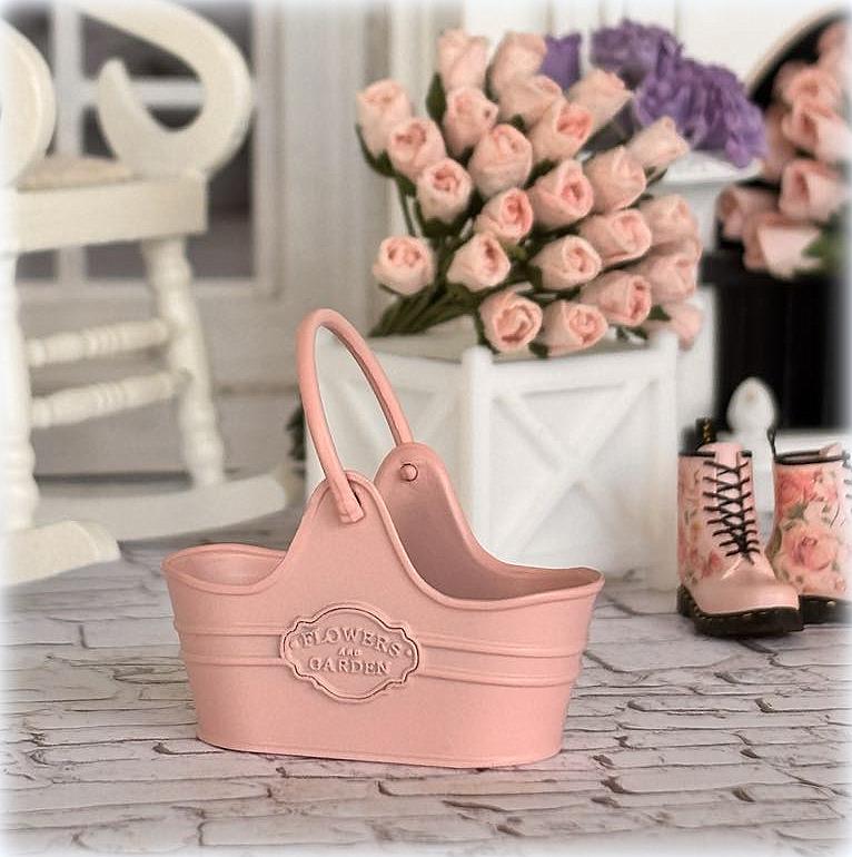 Vintage Metal Basket - Pink - Miniature