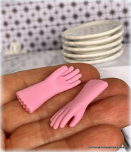 Dollhouse miniature kitchen pink rubber gloves