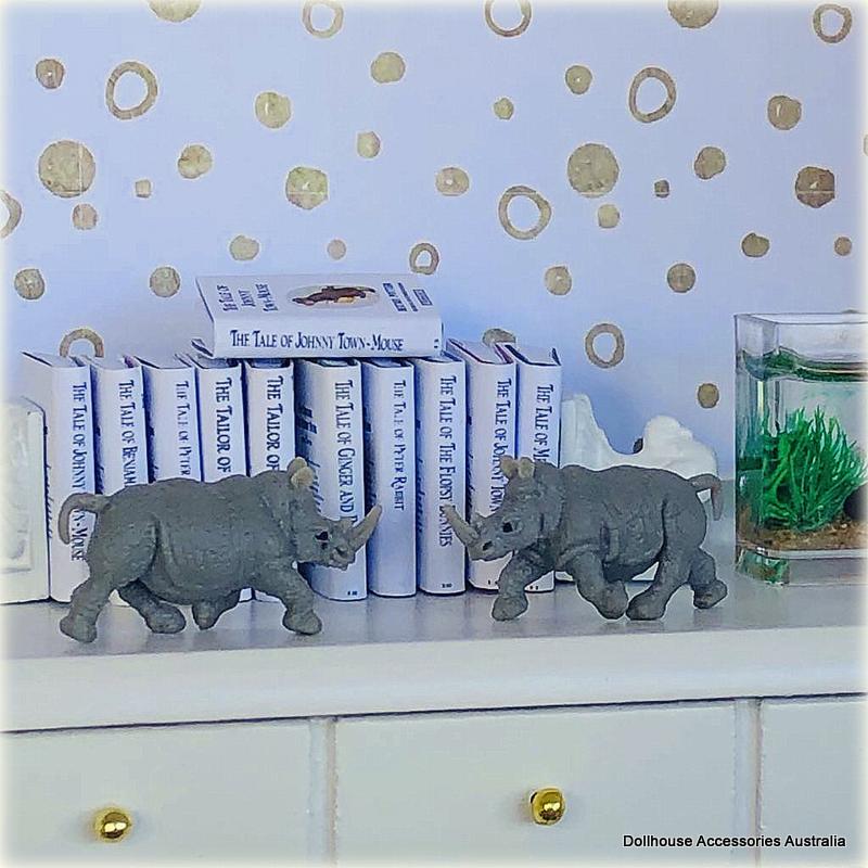 Dollhouse mini rhinocerus toy nursery scene good luck rhino