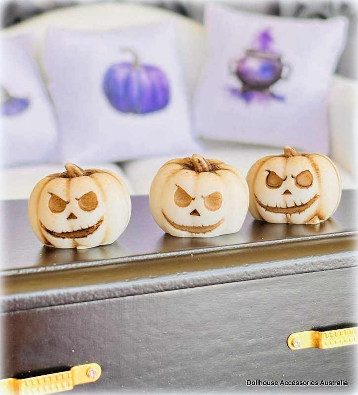 Miniature ugly halloween carved pumpkin faces dollhouse