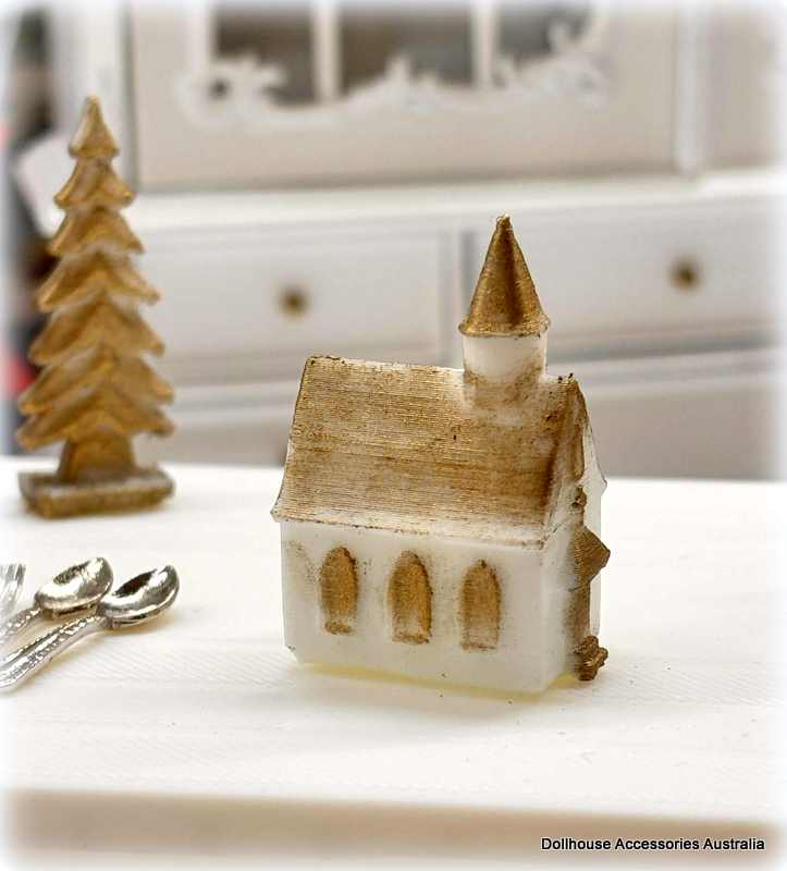 Ornament Church - White Gold - 3 cm high - Miniature