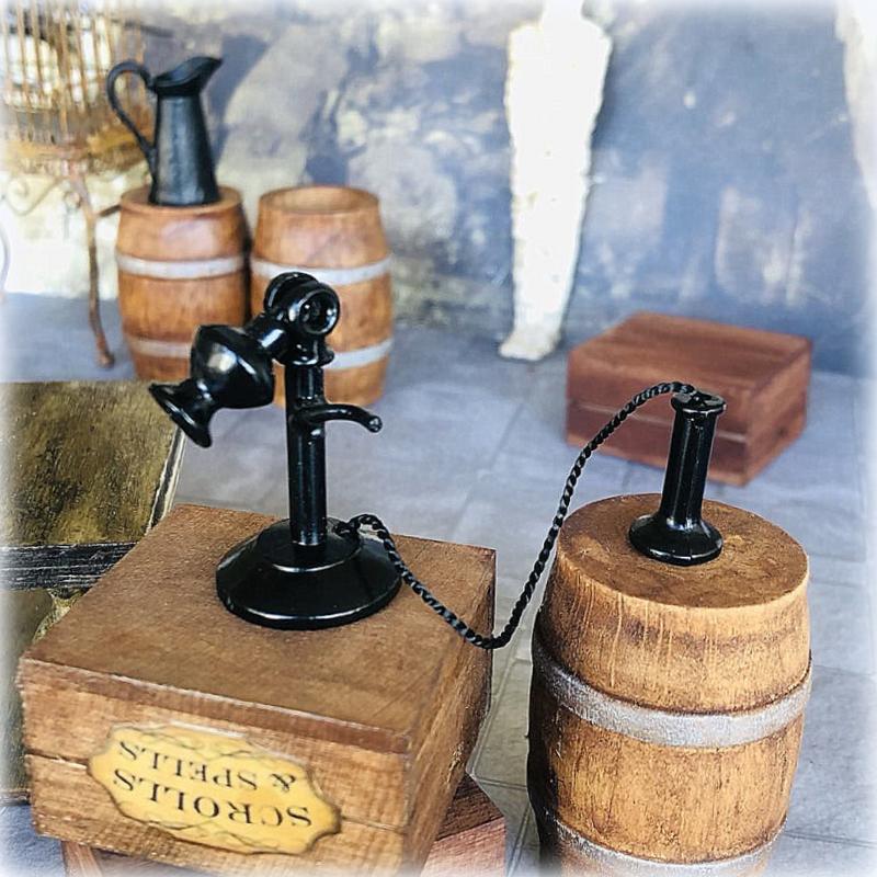Dollhouse vintage black candlestick telephone halloween apothecary