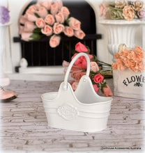 Dollhouse white metal embossed garden florist basket