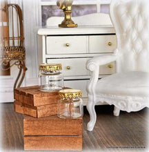 Dollhouse miniature glass storage jars with decorative lids