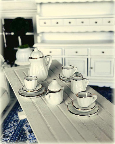 White Tea Set - 3 Cups and Service