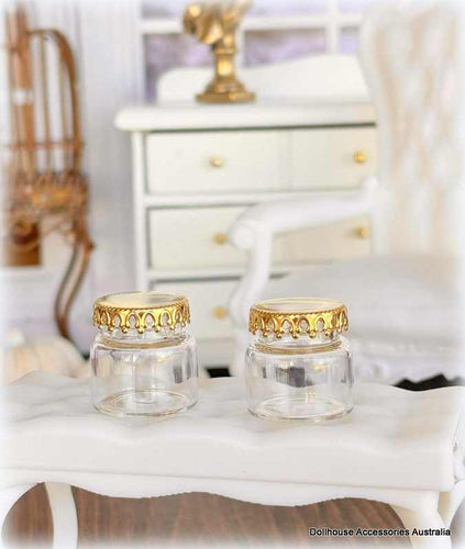 Dollhouse miniature glass storage jars with decorative lids