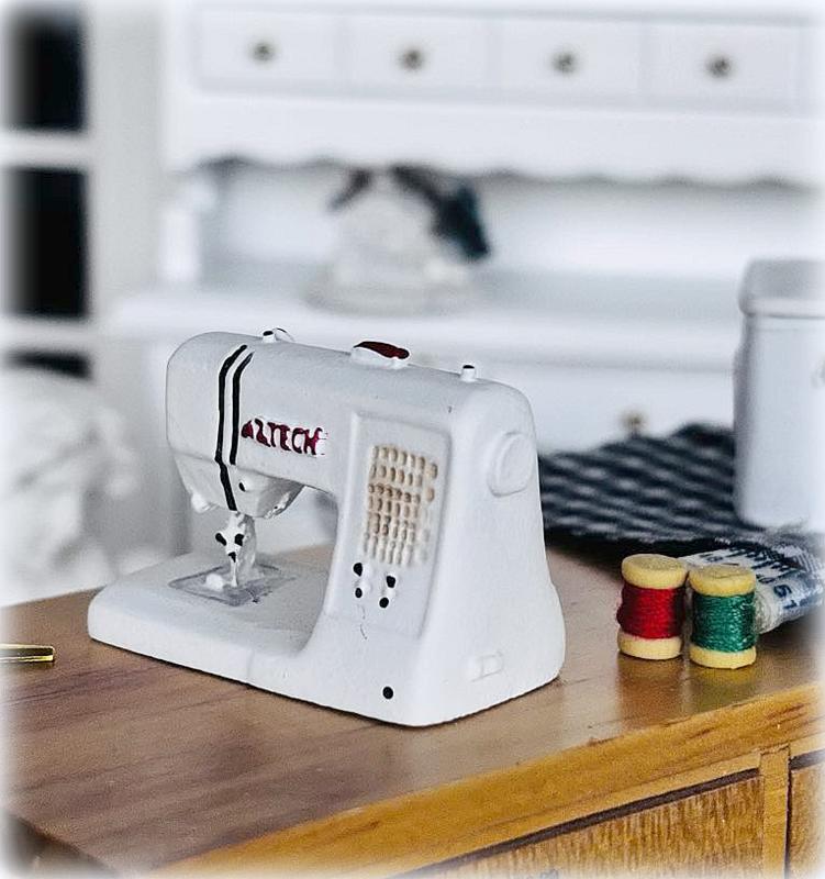 Dollhouse miniature sewing machine modern white