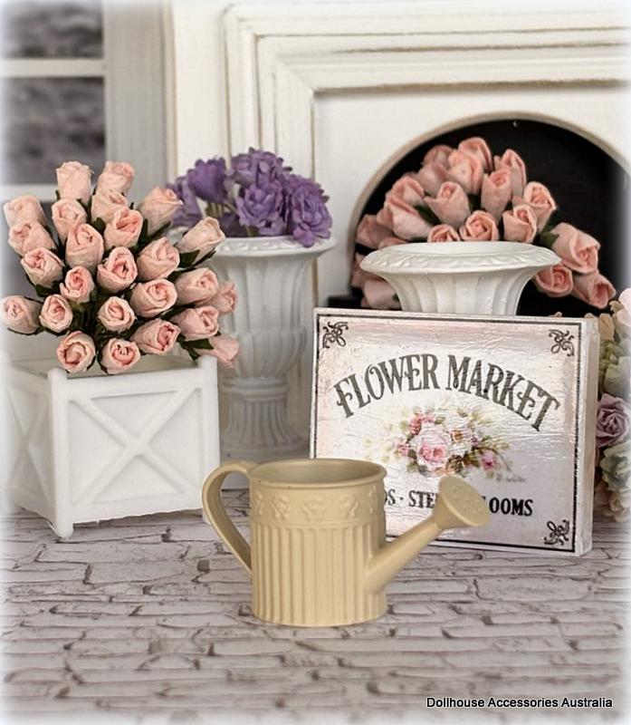 Dollhouse florist garden scene watering can and flowers