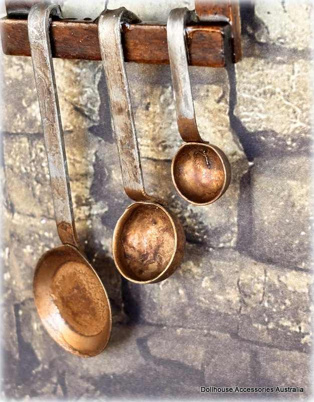 Dollhouse rustic kitchen old style rack and copper rusty pots