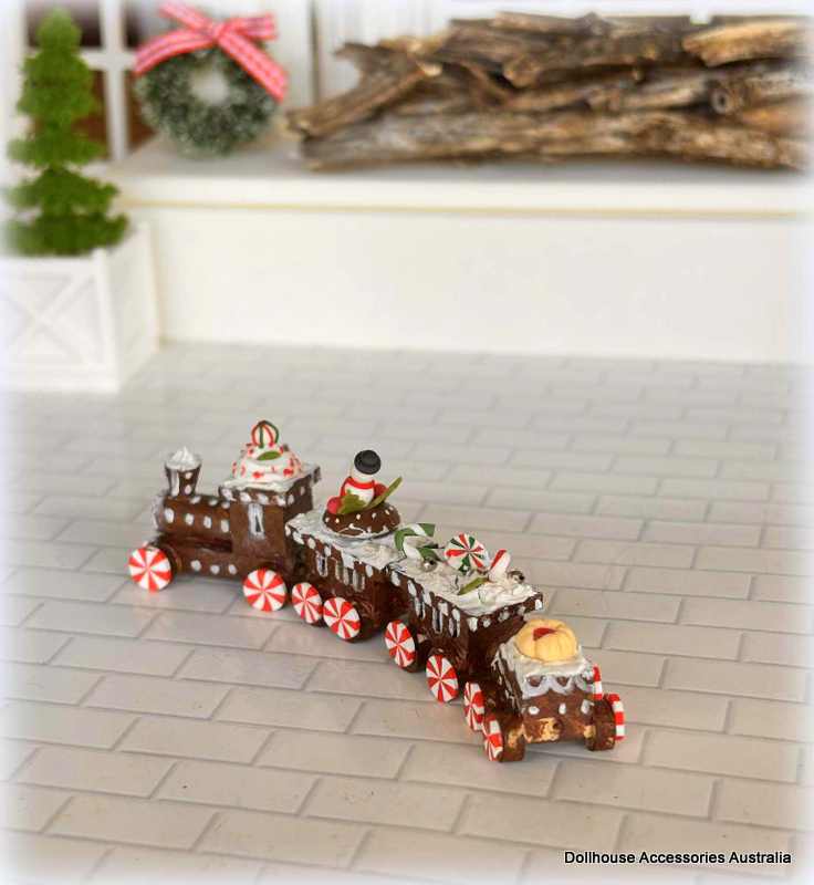 Dollhouse miniature Christmas Gingerbread train