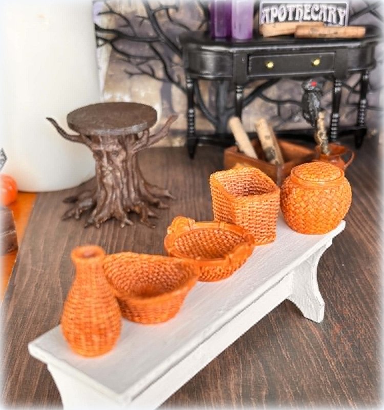 Resin Wicker Style Baskets - Set of 5 - Miniature