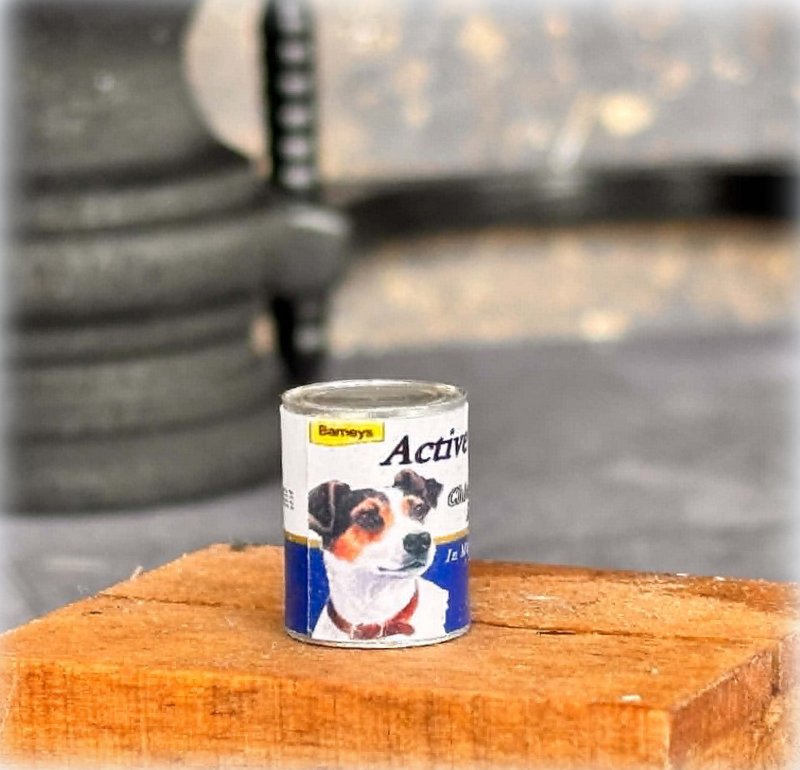 Dollhouse tin dog food