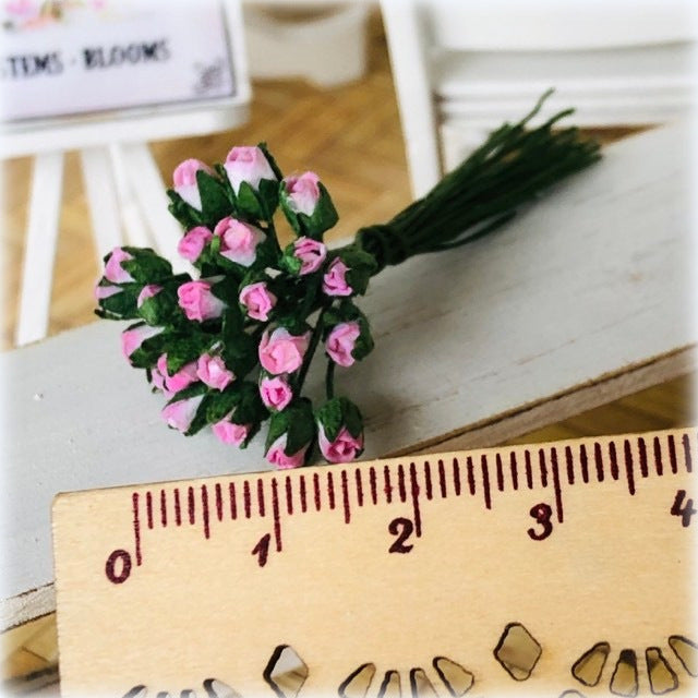 Dollhouse paper roses pink rosebuds florist bouquet