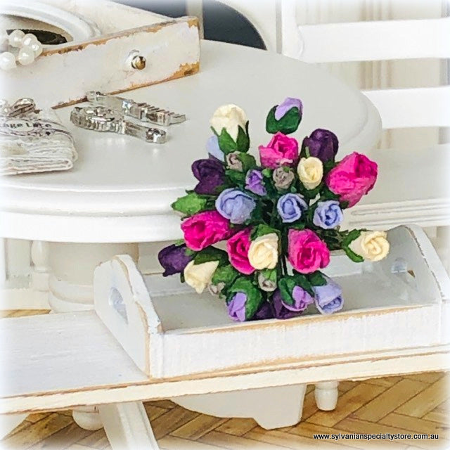 Dollhouse minature mulberry paper roses purple pink white 