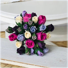 Dollhouse minature mulberry paper roses purple pink white 