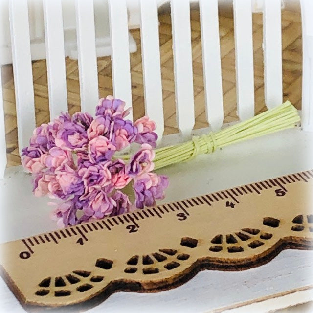 Dollhouse miniature purple pink bouquet flowers baby's breath