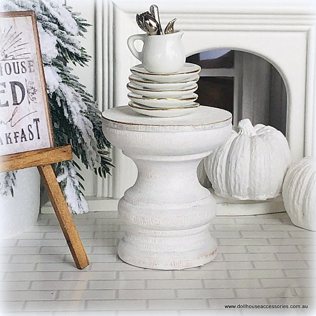 Dollhouse miniature white accent side table country modern farmhouse