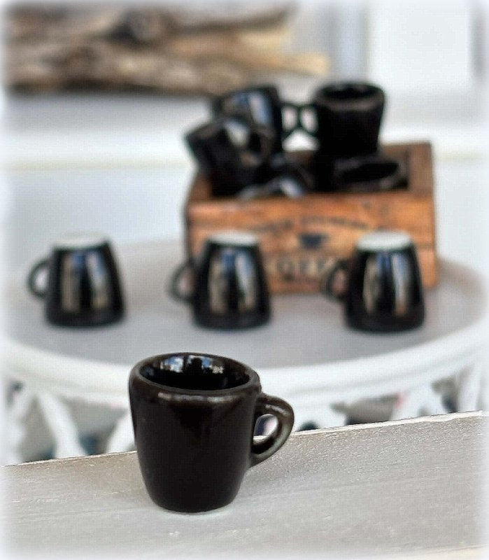 Dollhouse miniature black ceramic mug