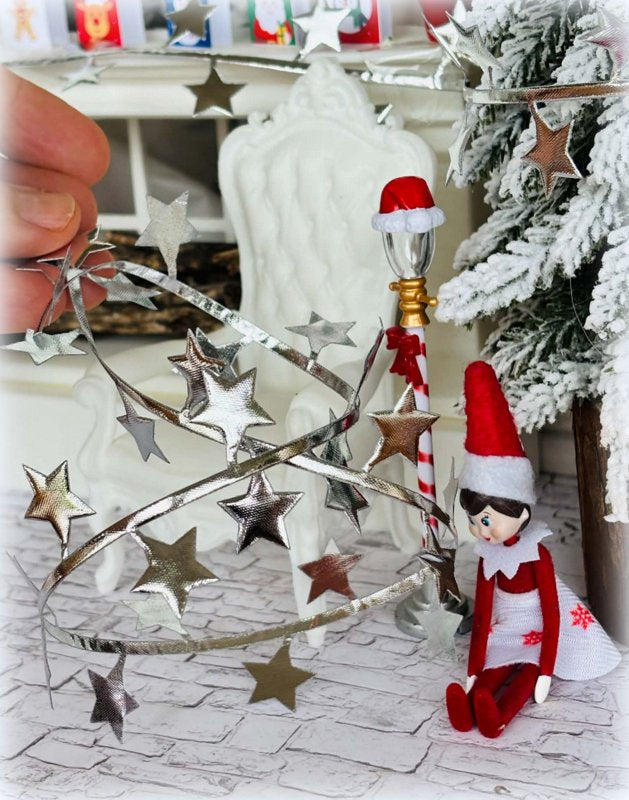 Christmas silver star ribbons for dollhouse decor