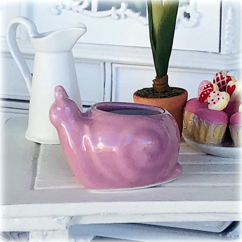 Dollhouse miniature pink snail planter pot