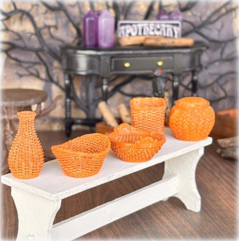 Resin Wicker Style Baskets - Set of 5 - Miniature