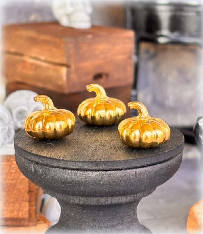 Shiny Golden Tiny Pumpkins  - Set of 3 - Miniature