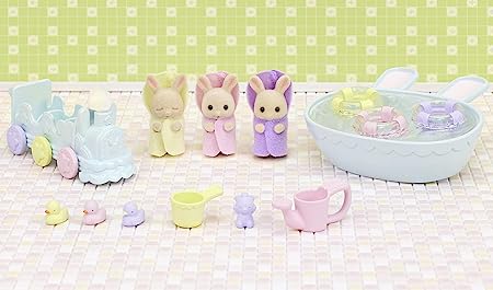Sylvanian Families Triplets Baby Bath Time Set with Milk Rabbit Triplets