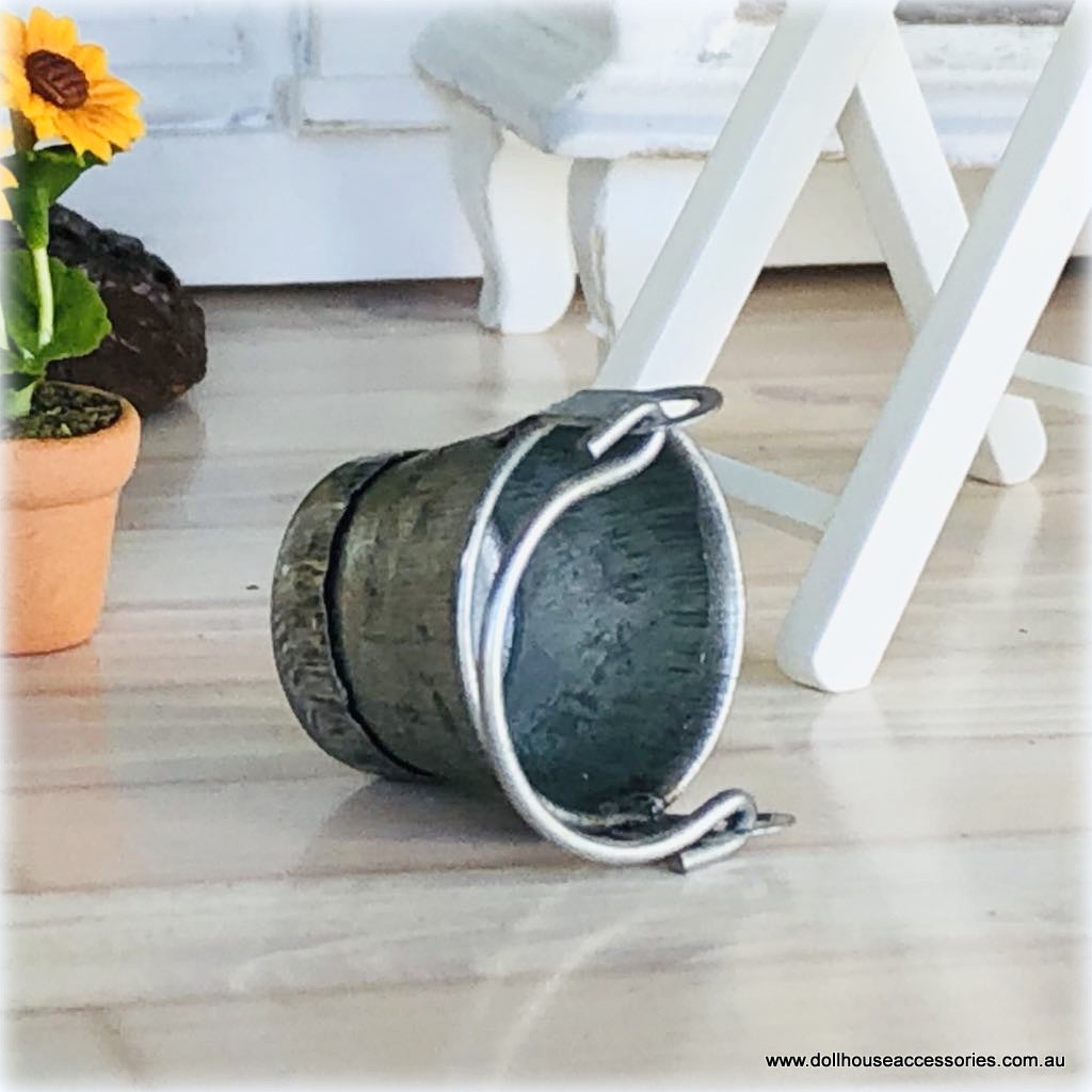 Dollhouse miniature tin metal bucket gardening