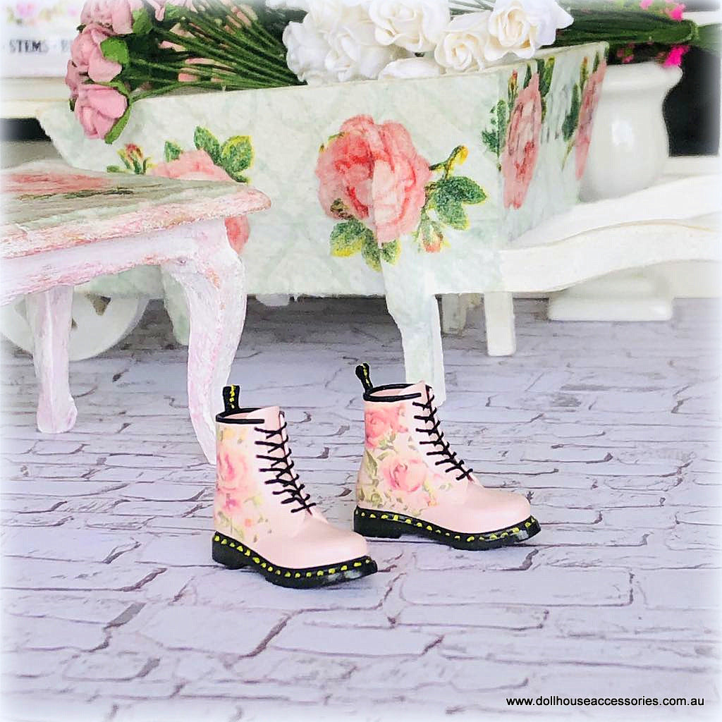 Dollhouse minaiture blooming pink doc martin boots