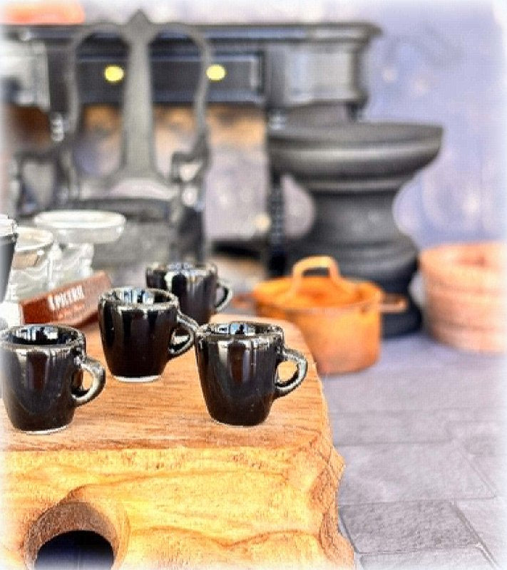 Dollhouse miniature black ceramic mug