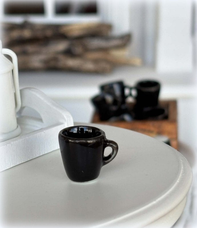 Dollhouse miniature black ceramic mug