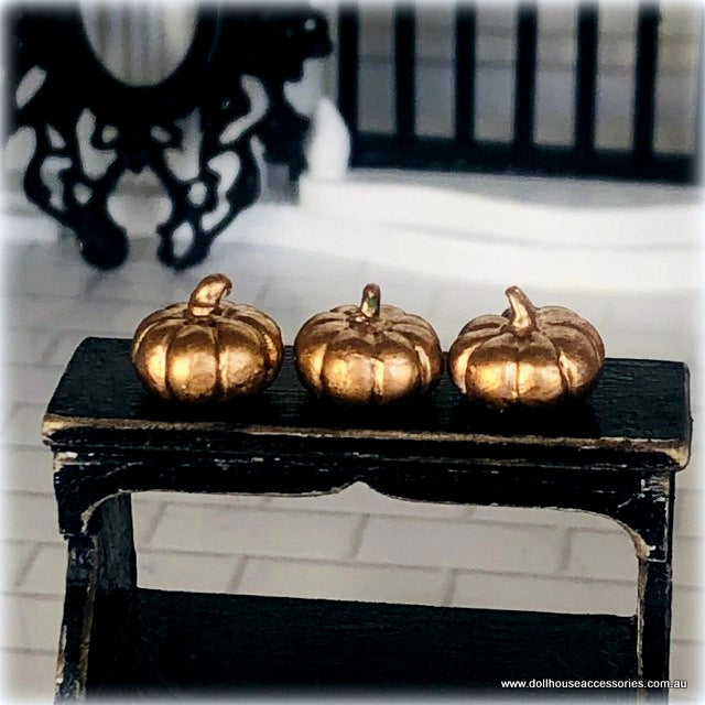 Golden Tiny Pumpkins - Set of 3 - Miniature