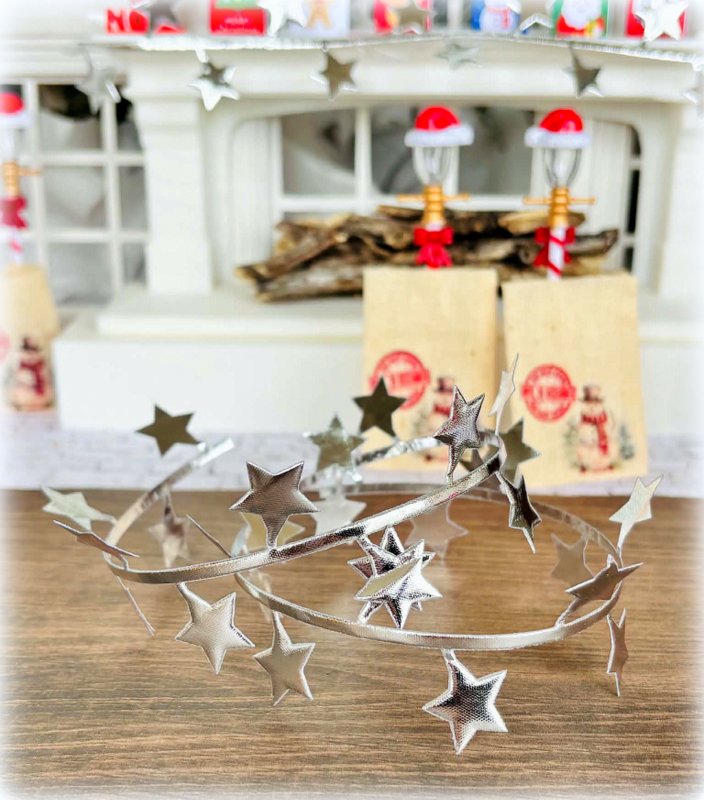 Christmas silver star ribbons for dollhouse decor