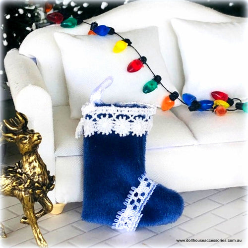 Dollhouse Christmas blue stocking