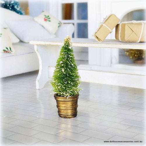 Dollhouse Miniature Christmas Tree in Small gold french country pot