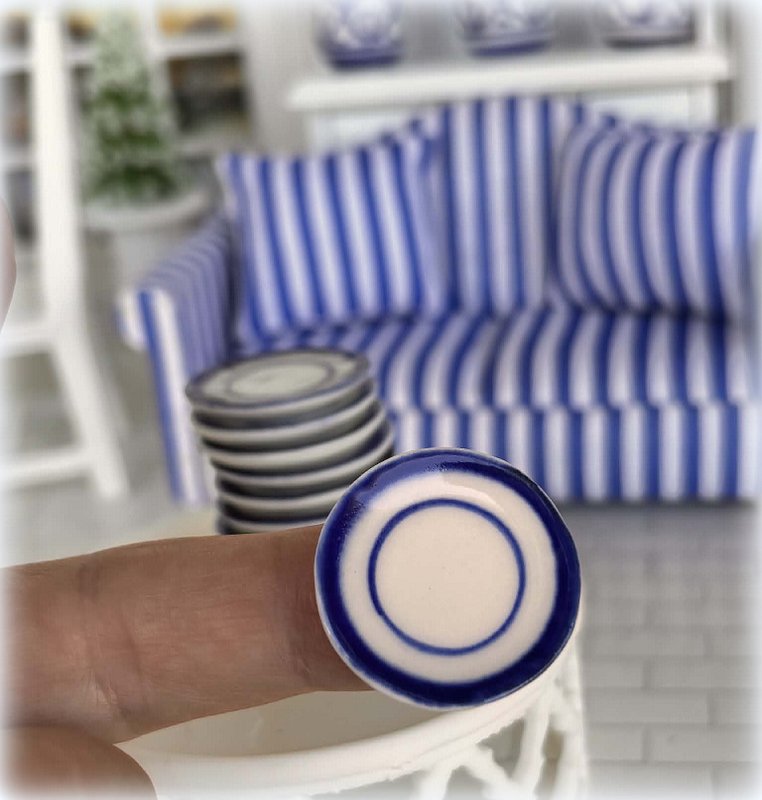Dollhouse miniature dinner plate blue enamel ware style