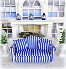 Dollhouse blue white striped 2 seater sofa couch