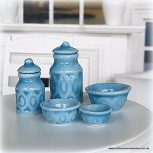 Dollhouse miniature blue baking bowls and jars
