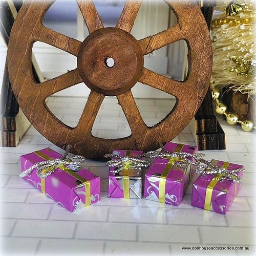 Dollhouse wrapped gifts purple